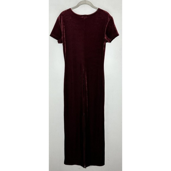 Sun Fire USA Deep Red Velvet Plush Short Sleeve Maxi Dress Sz Small - Picture 7 of 7